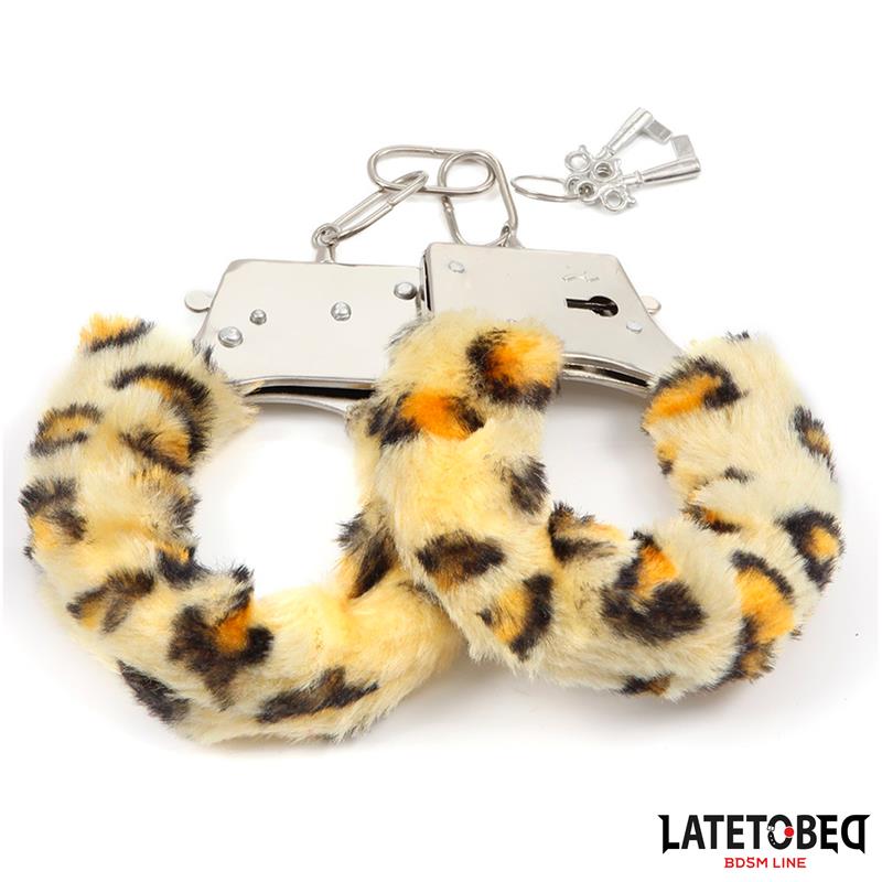 Esposas de Metal Furry con Pelo Animal Print Leopardo