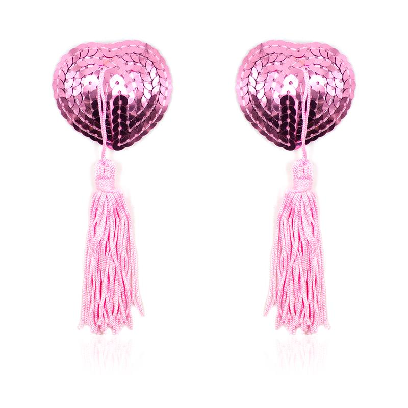 Pezoneras Autoadhesivas Forma de Corazón con Lentejuelas Rosa